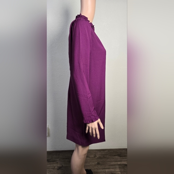 J.CREW Ruffleneck Mini Shift Dress Purple Long Sleeve Lined Size 4 - Picture 4 of 10